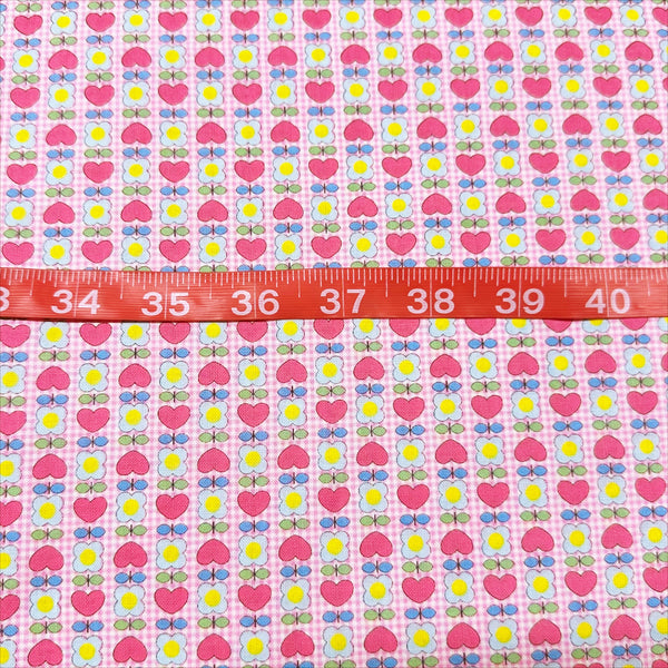 Honey Tune by Koko Seki Cotton Fabric, Heart Flower in Pink