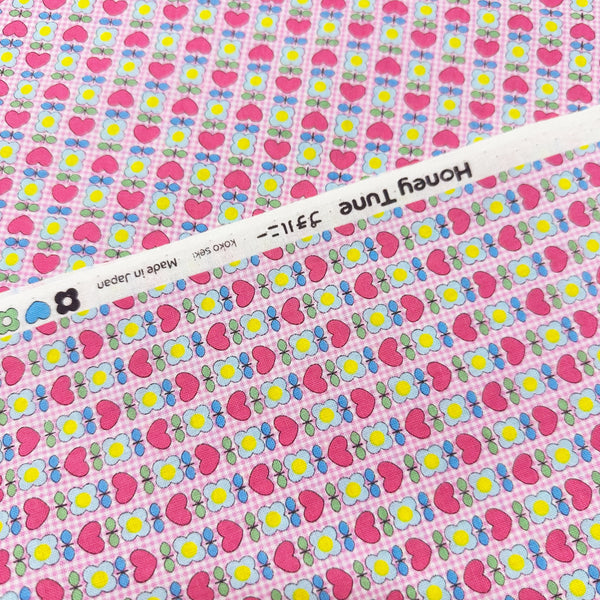 Honey Tune by Koko Seki Cotton Fabric, Heart Flower in Pink