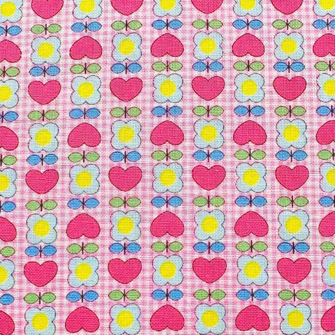 Honey Tune by Koko Seki Cotton Fabric, Heart Flower in Pink