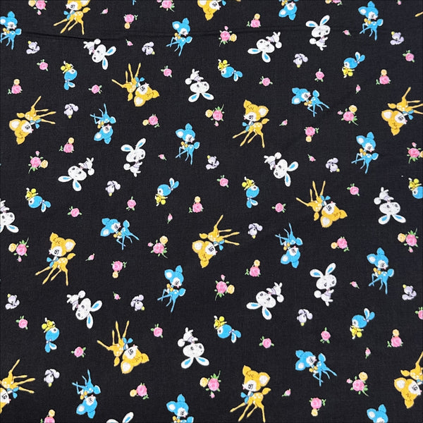 Honey Tune by Koko Seki Cotton Fabric, Petite Retro Animals on Black