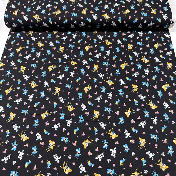 Honey Tune by Koko Seki Cotton Fabric, Petite Retro Animals on Black