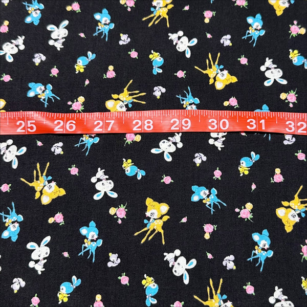 Honey Tune by Koko Seki Cotton Fabric, Petite Retro Animals on Black