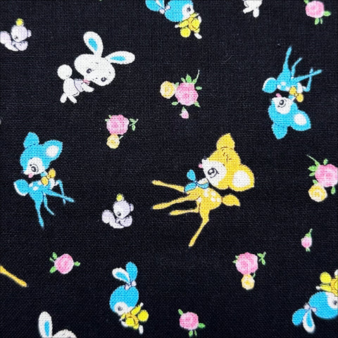 Honey Tune by Koko Seki Cotton Fabric, Petite Retro Animals on Black