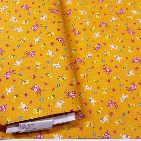 Honey Tune by Koko Seki Cotton Fabric, Petite Retro Animals on Orange