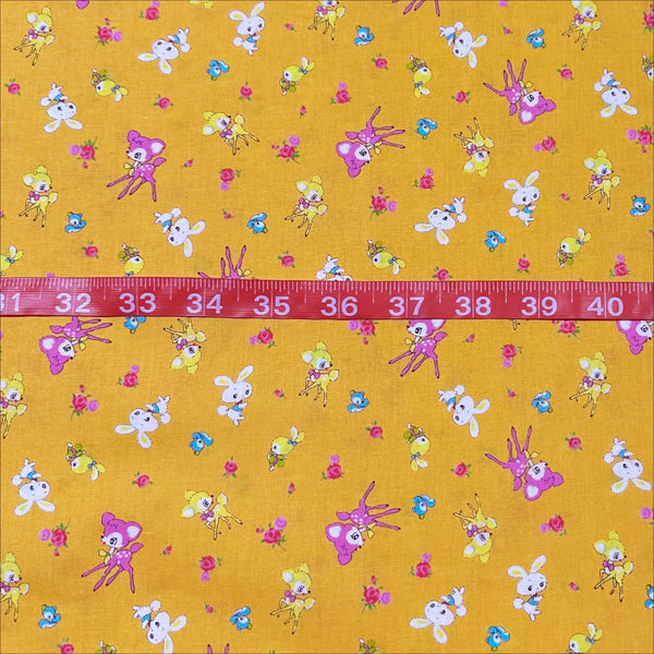 Honey Tune by Koko Seki Cotton Fabric, Petite Retro Animals on Orange