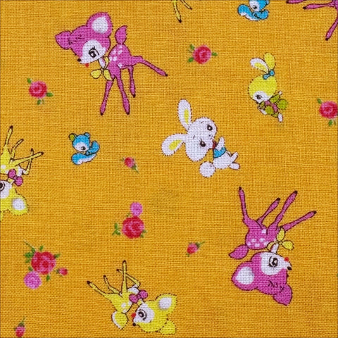 Honey Tune by Koko Seki Cotton Fabric, Petite Retro Animals on Orange