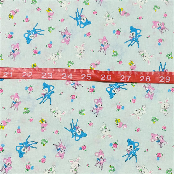 Honey Tune by Koko Seki Cotton Fabric, Petite Retro Animals on Pale Aqua