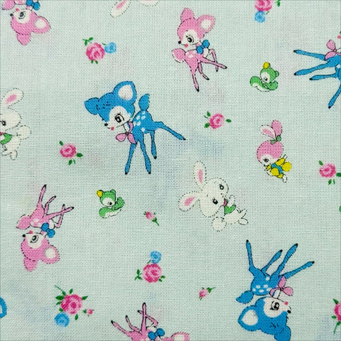 Honey Tune by Koko Seki Cotton Fabric, Petite Retro Animals on Pale Aqua