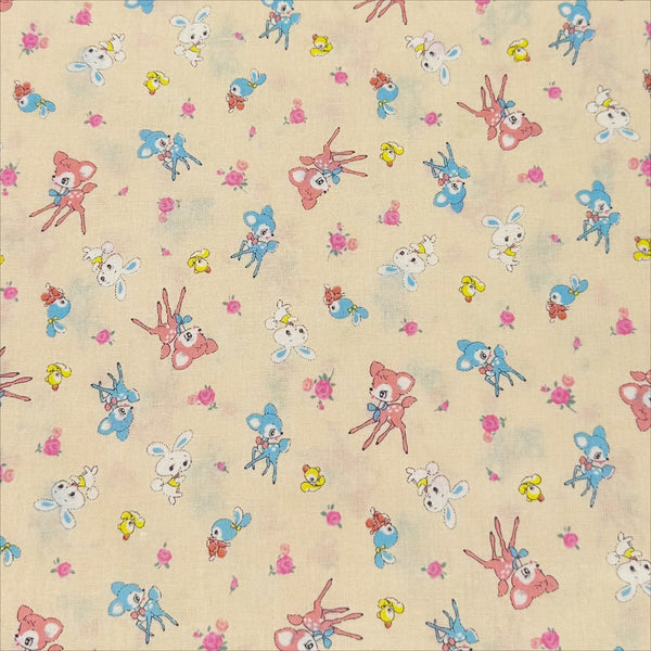 Honey Tune by Koko Seki Cotton Fabric, Petite Retro Animals on Pale Peach