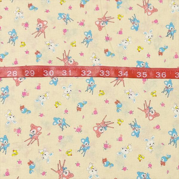 Honey Tune by Koko Seki Cotton Fabric, Petite Retro Animals on Pale Peach