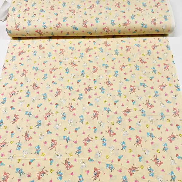Honey Tune by Koko Seki Cotton Fabric, Petite Retro Animals on Pale Peach