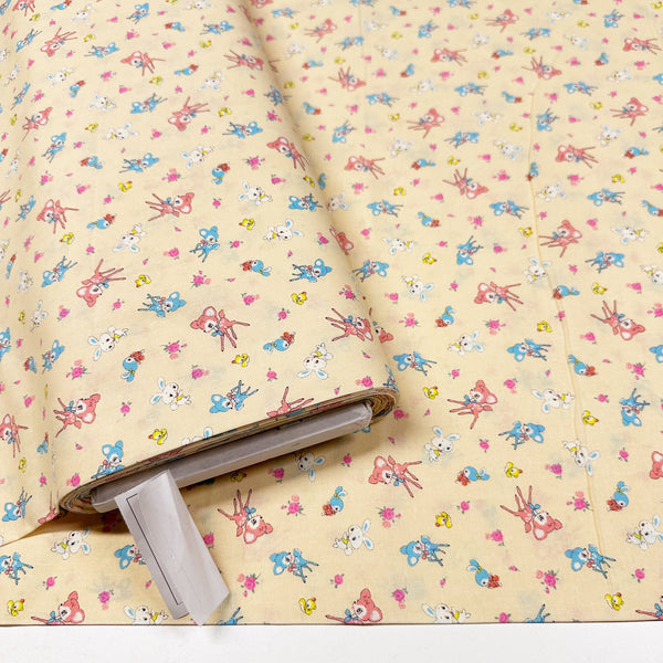 Honey Tune by Koko Seki Cotton Fabric, Petite Retro Animals on Pale Peach