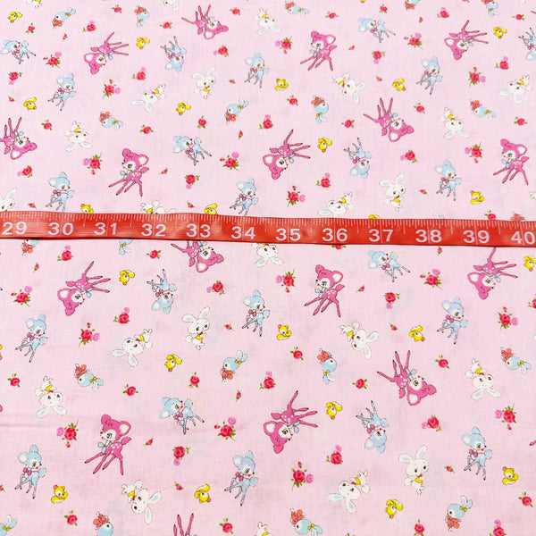 Honey Tune by Koko Seki Cotton Fabric, Petite Retro Animals on Pink