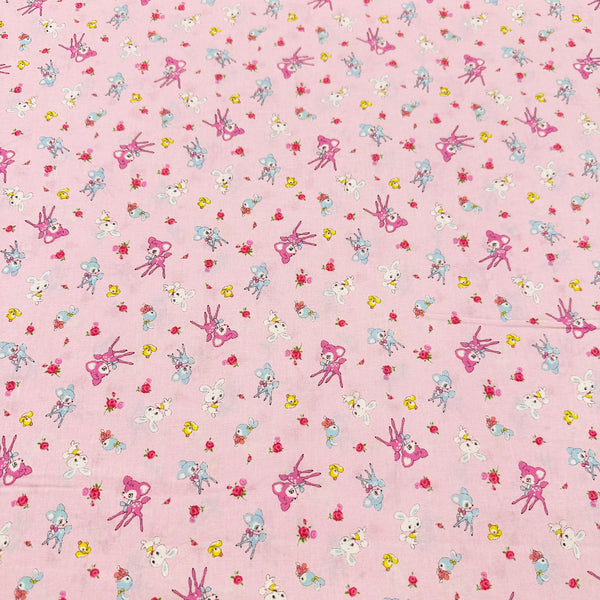 Honey Tune by Koko Seki Cotton Fabric, Petite Retro Animals on Pink