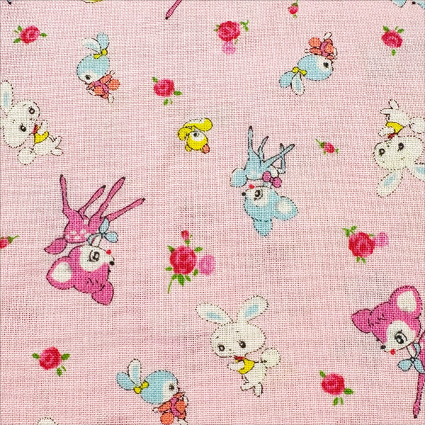 Honey Tune by Koko Seki Cotton Fabric, Petite Retro Animals on Pink