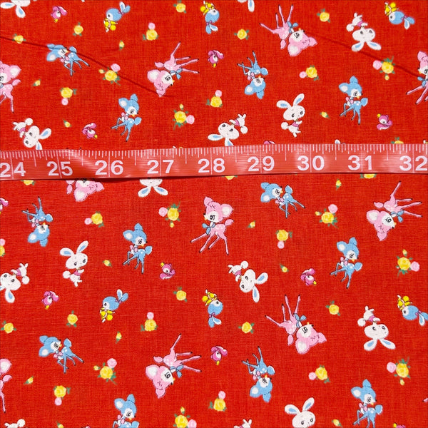 Honey Tune by Koko Seki Cotton Fabric, Petite Retro Animals on Red