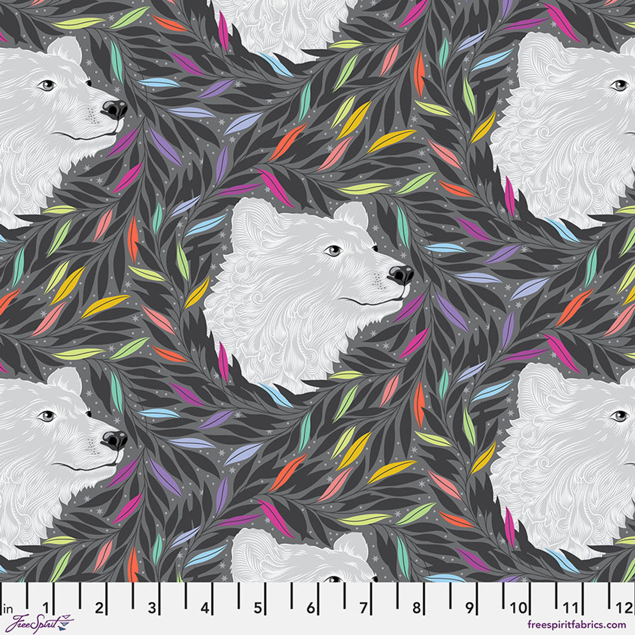 Just Bearly - Carbon || Graywork Tula Pink Cotton Fabric, Free Spirit PWTP261.CARBON