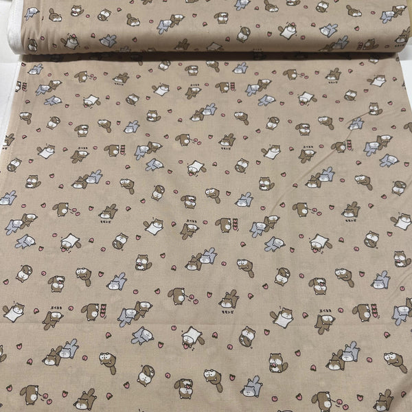 Kawaii Flying Squirrels Cotton Fabric in Brown, by Cosmo Textiles