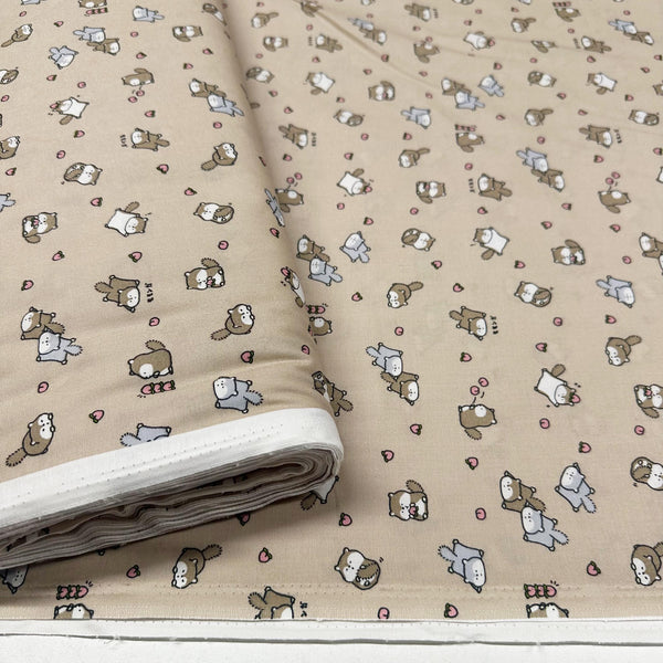 Kawaii Flying Squirrels Cotton Fabric in Brown, by Cosmo Textiles