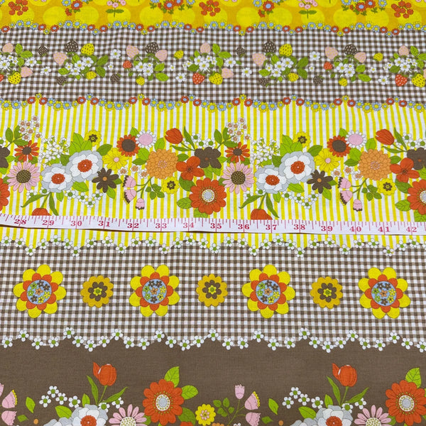 Koko Seki 70s Flower Days Brown Orange Stripe Floral Cotton fabric Japan