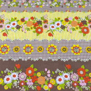 Koko Seki 70s Flower Days Brown Orange Stripe Floral Cotton fabric Japan