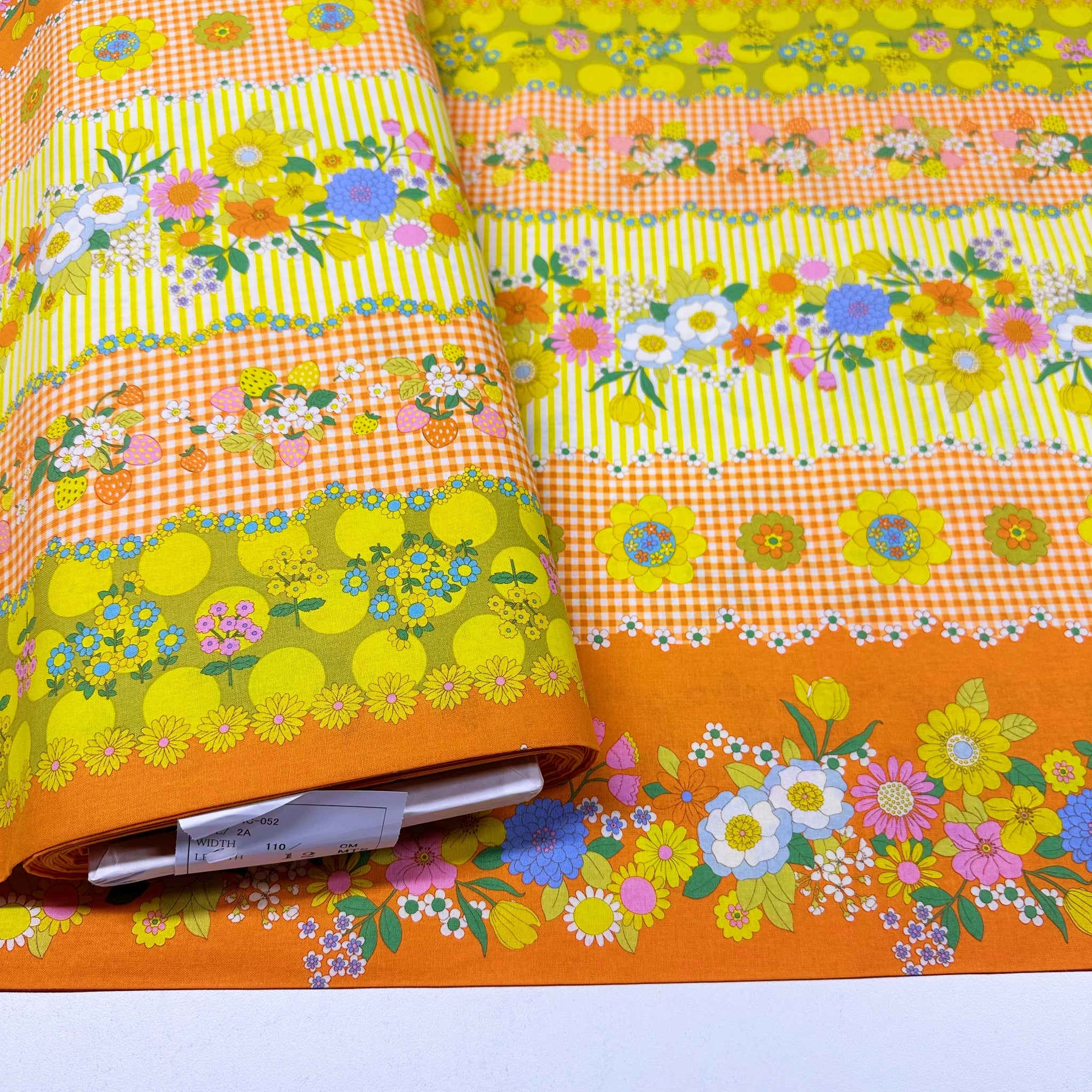 Koko Seki 70s Flower Days Orange Stripe Floral Cotton fabric Japan