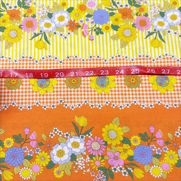 Koko Seki 70s Flower Days Orange Stripe Floral Cotton fabric Japan