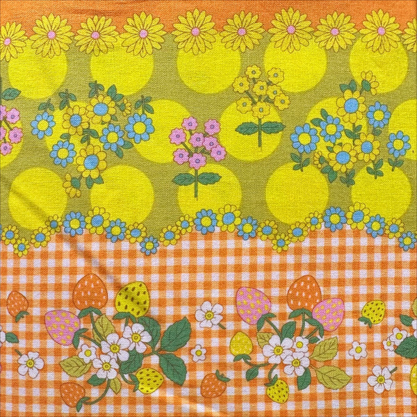 Koko Seki 70s Flower Days Orange Stripe Floral Cotton fabric Japan