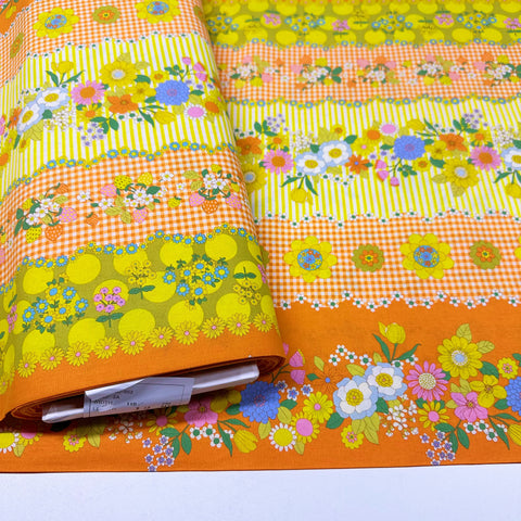 Koko Seki 70s Flower Days Orange Stripe Floral Cotton fabric Japan