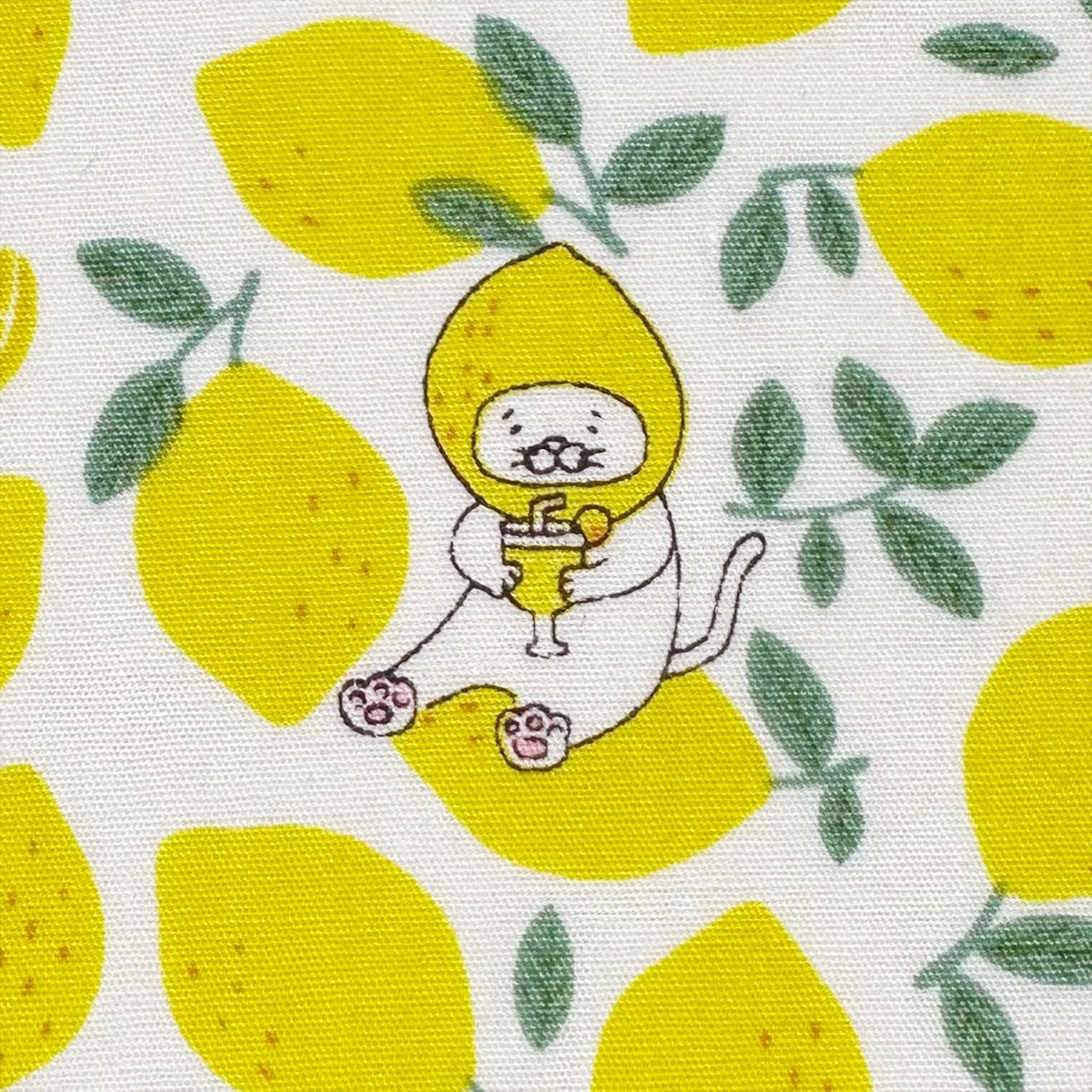 Lemon Cats on White Broadcloth Cotton Fabric by Cotton Kobayashi