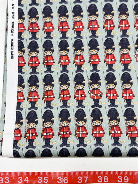 London Cat Cotton Oxford Fabric in Gray by Illustrator Ringo, Imported from Japan