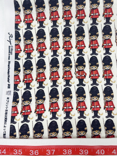 London Cat Cotton Oxford Fabric in Natural by Illustrator Ringo, Imported from Japan