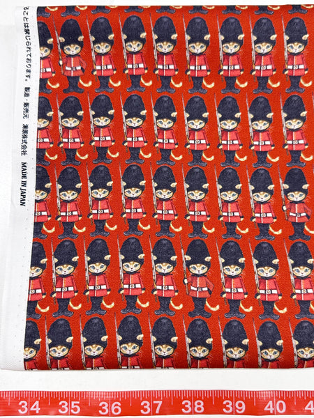 London Cat Cotton Oxford Fabric in Red by Illustrator Ringo, Imported from Japan
