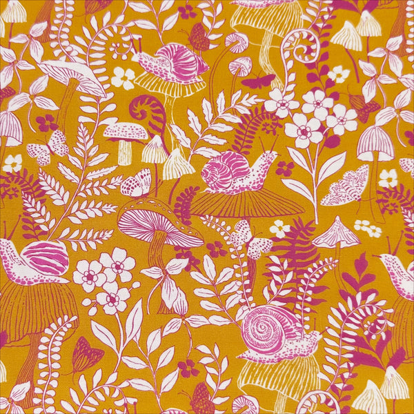 Maeve Mushroom Moths in Golden by Crystal Manning, 11933 24 Moda Fabrics