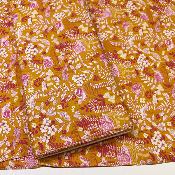 Maeve Mushroom Moths in Golden by Crystal Manning, 11933 24 Moda Fabrics