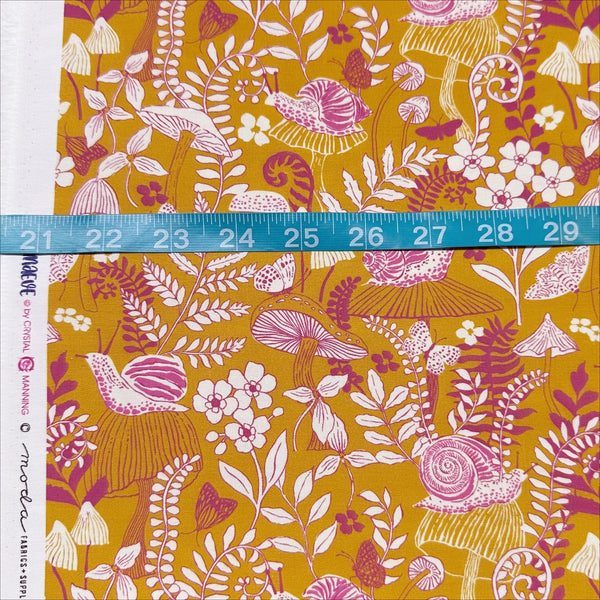 Maeve Mushroom Moths in Golden by Crystal Manning, 11933 24 Moda Fabrics