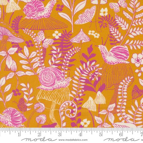 Maeve Mushroom Moths in Golden by Crystal Manning, 11933 24 Moda Fabrics