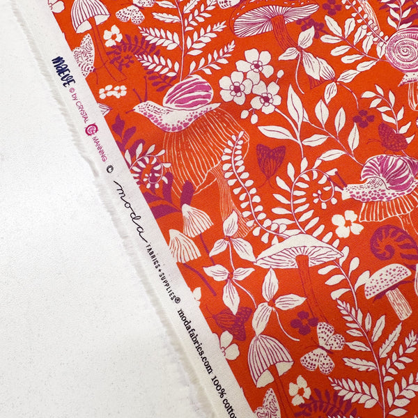 Maeve Mushroom Moths in Mandarin by Crystal Manning, 11933 28 Moda Fabrics