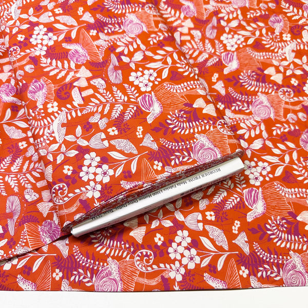 Maeve Mushroom Moths in Mandarin by Crystal Manning, 11933 28 Moda Fabrics