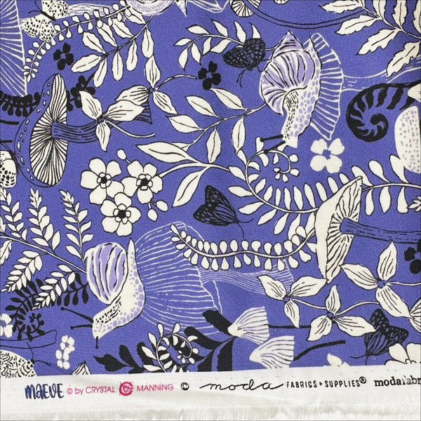 Maeve Mushroom Moths in Periwinkle by Crystal Manning, 11933 13 Moda Fabrics