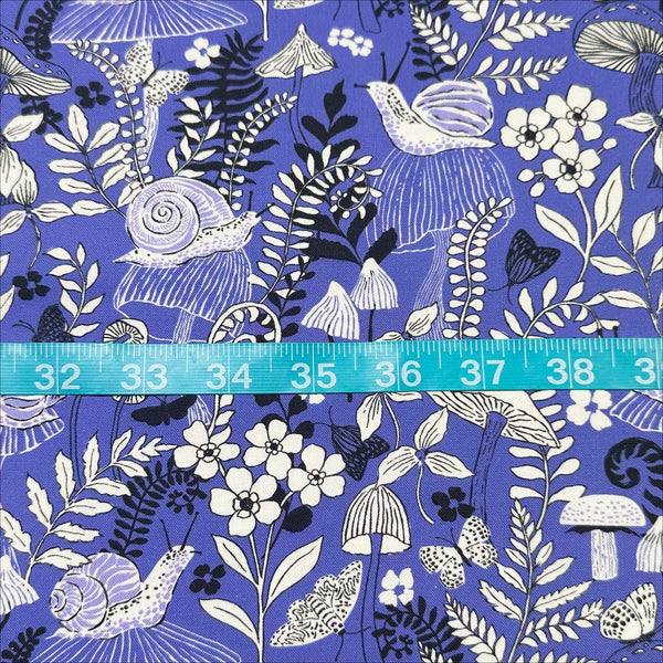 Maeve Mushroom Moths in Periwinkle by Crystal Manning, 11933 13 Moda Fabrics
