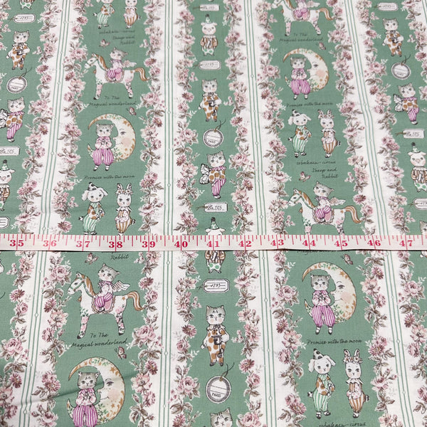 Magical Wonderland by Sobakasu Kids Cotton Fabric, Yuwa Fabrics Circus Cats and Animals on Green