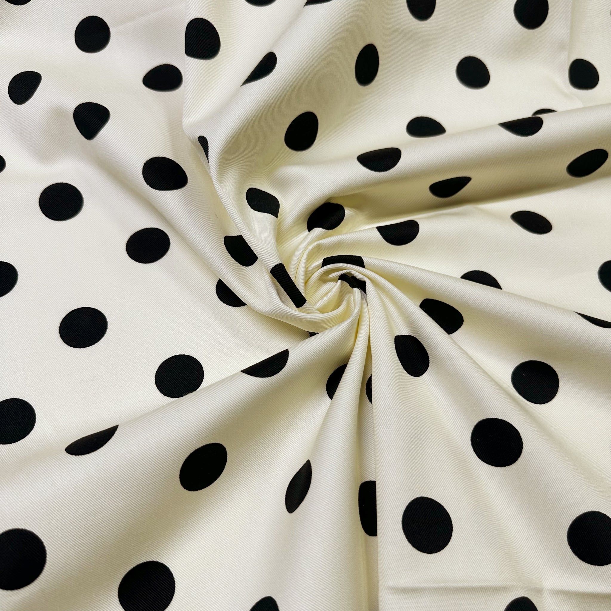 Medium Black Polka Dots on Ivory Cotton Twill fabric, Sevenberry - Imported from Japan