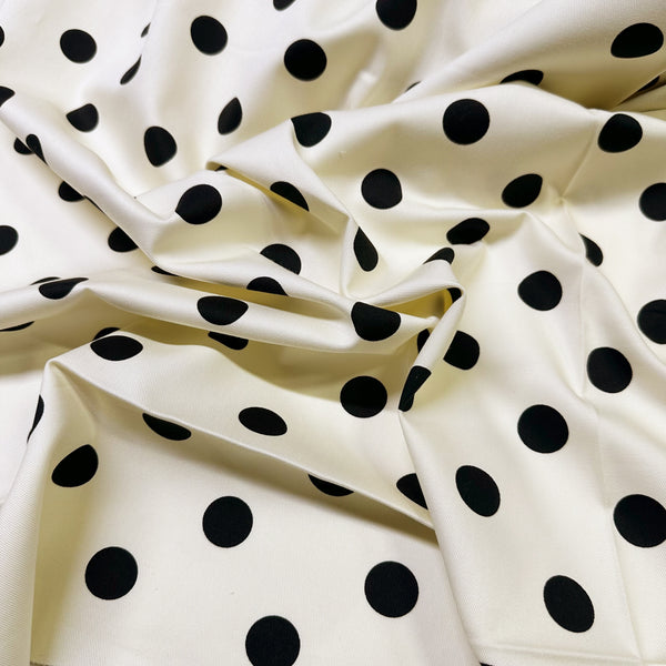 Medium Black Polka Dots on Ivory Cotton Twill fabric, Sevenberry - Imported from Japan