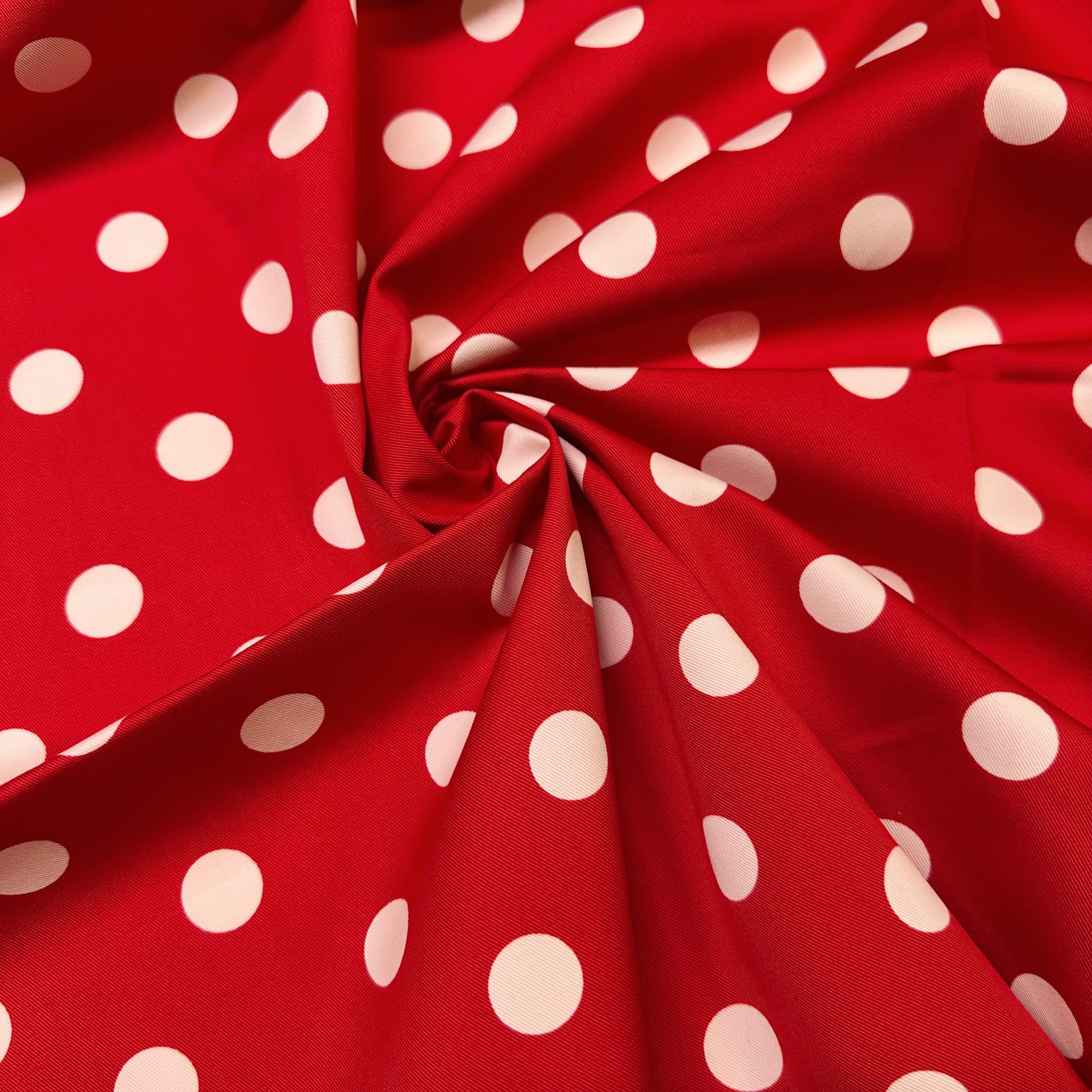 Medium Polka Dots on Red Cotton Twill fabric, Sevenberry - Imported from Japan