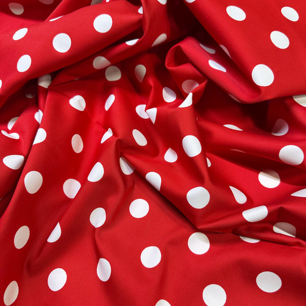 Medium Polka Dots on Red Cotton Twill fabric, Sevenberry - Imported from Japan