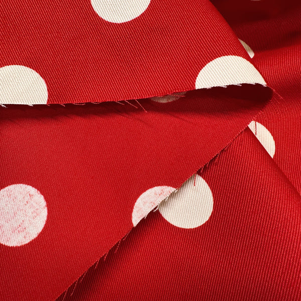 Medium Polka Dots on Red Cotton Twill fabric, Sevenberry - Imported from Japan