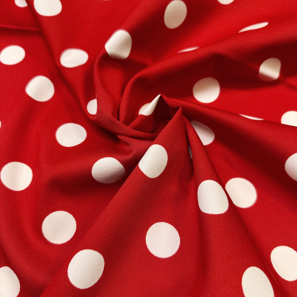 Medium Polka Dots on Red Cotton Twill fabric, Sevenberry - Imported from Japan