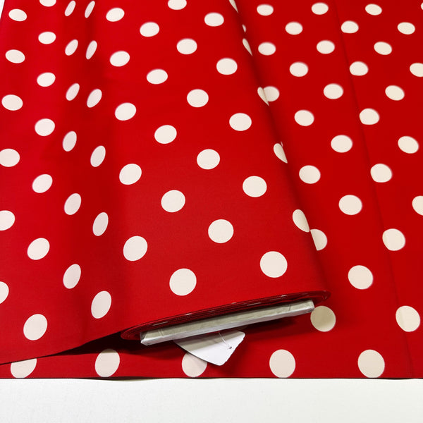 Medium Polka Dots on Red Cotton Twill fabric, Sevenberry - Imported from Japan
