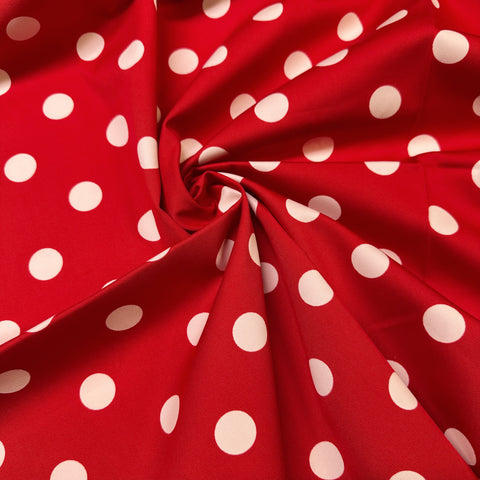 Medium Polka Dots on Red Cotton Twill fabric, Sevenberry - Imported from Japan